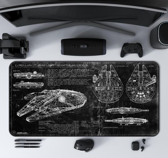 Discover Star Wars Blueprint Mouse Pad | Millennium Falcon YT-1300 Gaming Desk Mat | Gamer Gift
