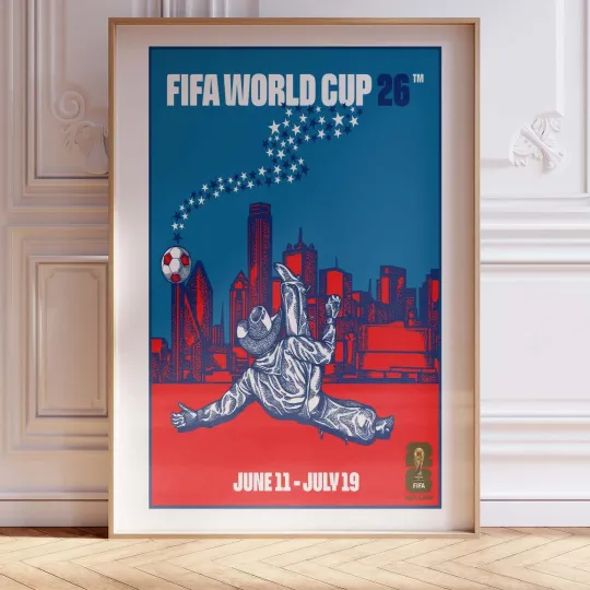 Discover FIFA WORLD CUP 26th 2026 Dallas Soccer Poster Art Print Blue Red