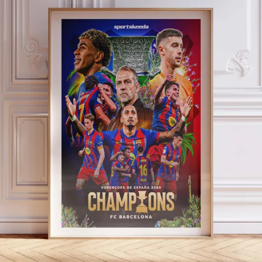 Discover FC Barcelona Champions Supercopa de España 2026 Football Soccer Poster Wall Art