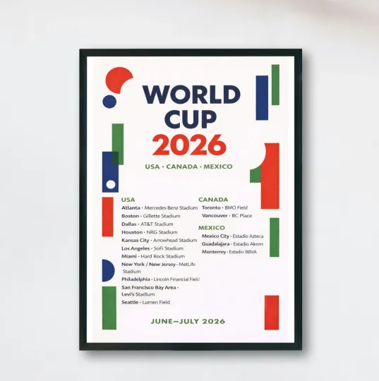 World Cup 2026 A3 Poster USA Canada Mexico Football Wall Art Print