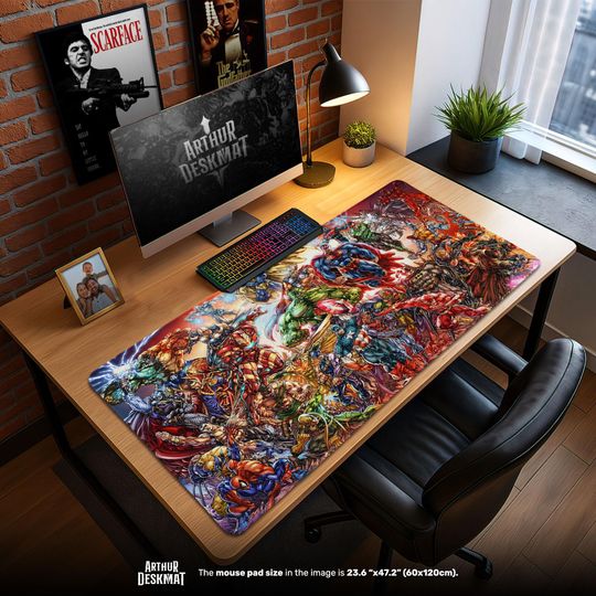 Discover Marvel vs DC Mouse Pad  Superhero Battle Desk Mat with Avengers & Justice League Art, Comic Gamer Gift, Hero Setup