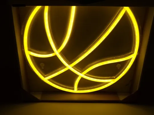 Discover Neon LED Sign Basketball 12.6×12.6 Inch Led Light, Yellow, White Sports Fan.