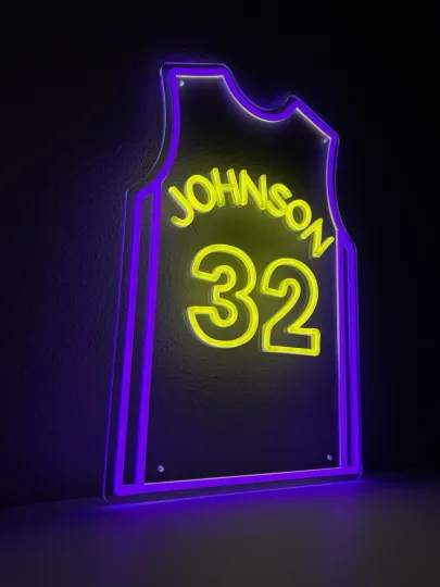 Discover Magic Johnson Jersey LED Neon Bar Sign Los Angeles Lakers Basketball NBA