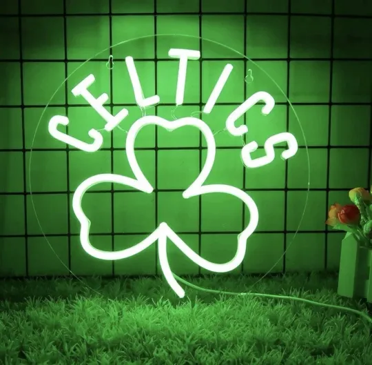 Discover Boston Celtics Neon LED Lighting. Green Lucky Clover. NBA Basketball