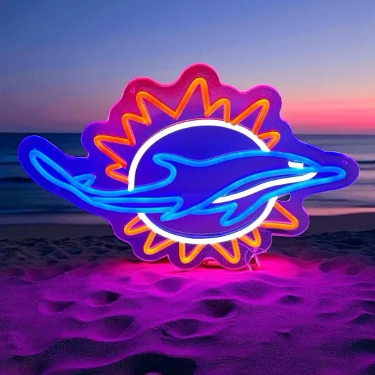 Miami Dolphins Neon Logo Sign football Football Design LED Office Game Room 18" x 12"
