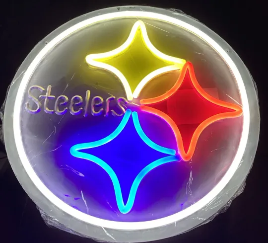 Discover football Pittsburgh Steeler Neon Sign LED Dimmable Wall Light 13" X 13" BRAND NEW