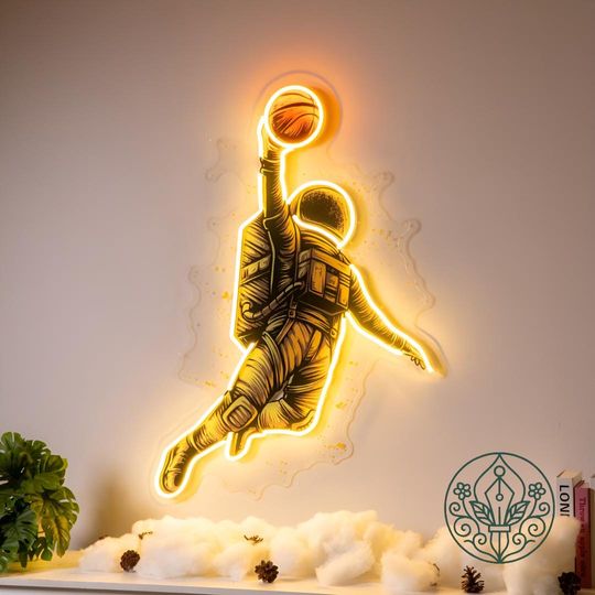 Discover Basketball Shot Astronaut LED Neon Acrylic Artwork