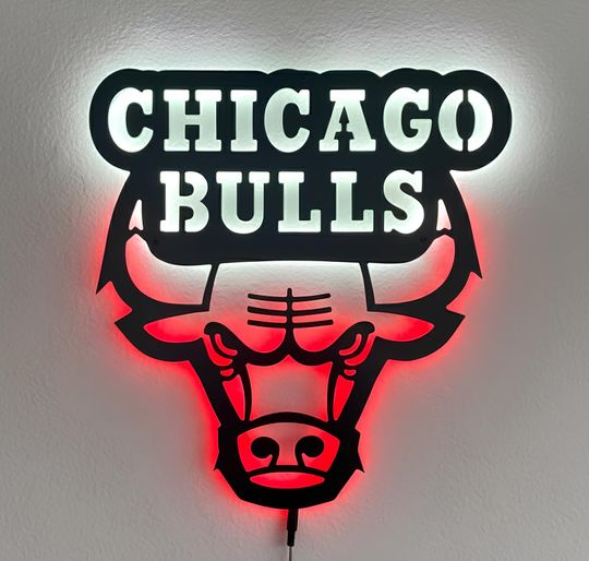Discover Chicago Bulls LED Wall Art, Basketball Neon Sign,Custom Wood Wall Decor,Man Cave Decor, NBA Fan Gift, Sports Room Lighting, Bull Head Light