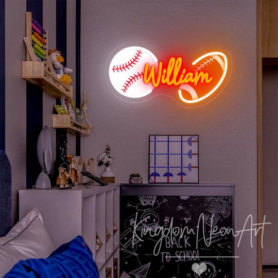 Discover Custom Sports Ball Name Neon Sign, Boy's Bedroom Decor