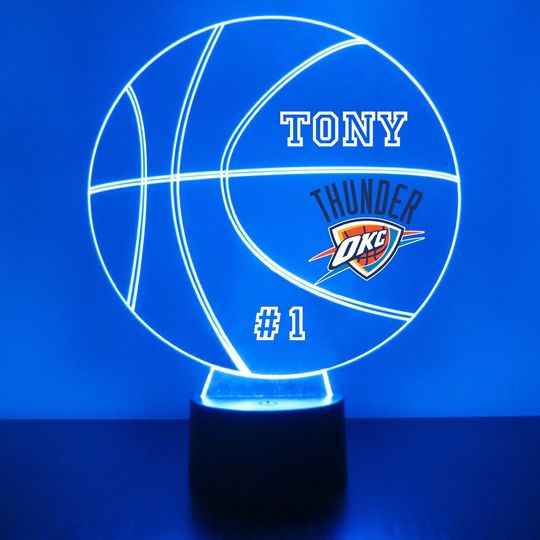 Discover Oklahoma City Thunder, LED Basketball Sports Fan Lamp, Custom Made Night Light, Personalized Free, 16 Color Option, Featuring Decal