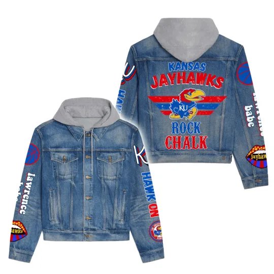 Discover Kansas Jayhawks Premium Hooded Denim Jacket New Collection AZBTHDJ000477