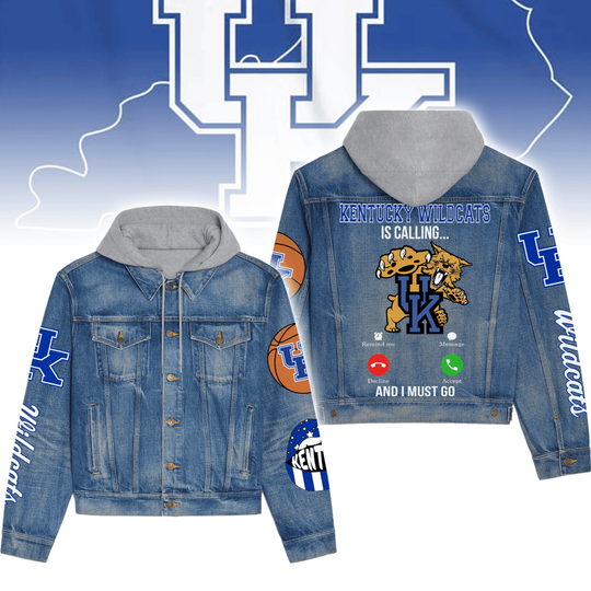 Kentucky Wildcatss Premium Hooded Denim Jacket New Collection AZBTHDJ000495