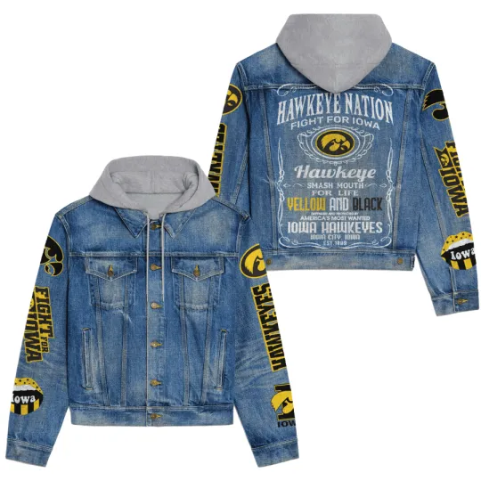 Discover Iowa Hawkeyess Premium Hooded Denim Jacket New Collection AZBTHDJ000368