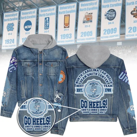 Discover North Carolina Tar Heelss Premium Hooded Denim Jacket New Collection AZBTHDJ000487