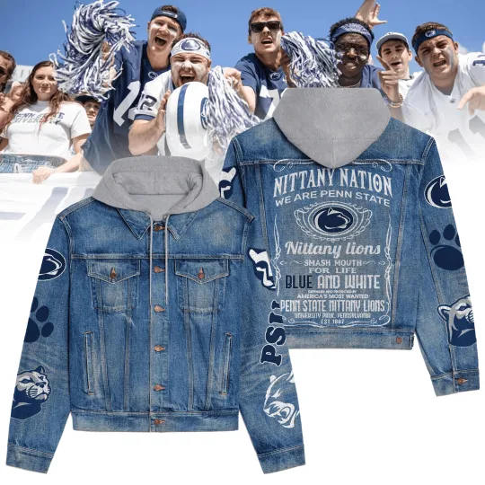 Penn State Nittany Lionss Premium Hooded Denim Jacket New Collection AZBTHDJ000399