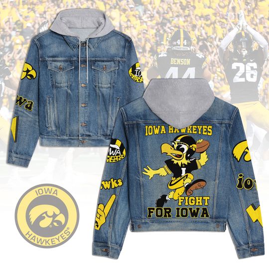 Iowa Hawkeyess Premium Hooded Denim Jacket New Collection AZBTHDJ000428
