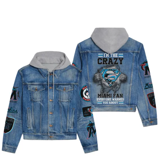 Discover Miami Marlinss Premium Hooded Denim Jacket New Collection AZBTHDJ000559