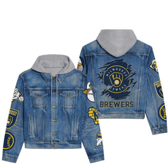 Milwaukee Brewerss Premium Hooded Denim Jacket New Collection AZBTHDJ000579