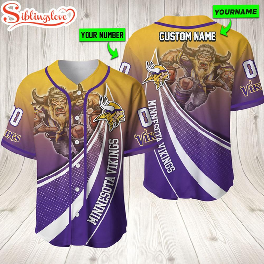Personalized Name And Number Minnesota Vikings football Mascot Sport Team Baseball Jersey For Fans
