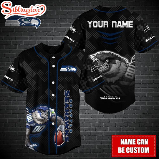 Custom Name football Seattle Seahawks Mascot Baseball Jersey