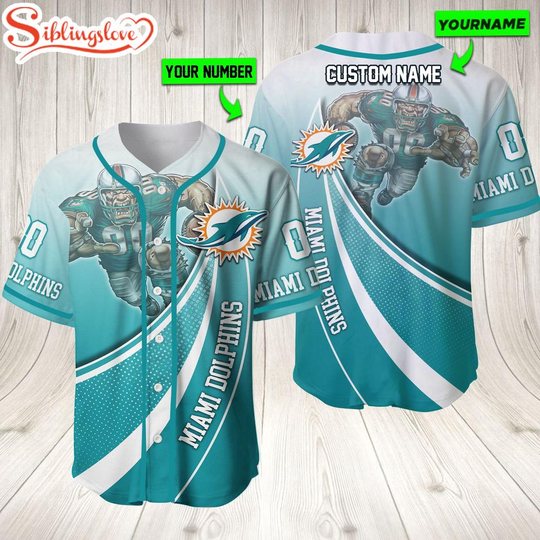 Personalized Name And Number Miami Dolphins football Mascot Sport Team Baseball Jersey For Fans