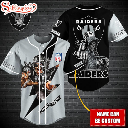 Custom Name football Las Vegas Raiders Mascot And Skull Baseball Jersey