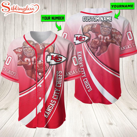Personalized Name And Number Kansas City Chiefs football Mascot Sport Team Baseball Jersey