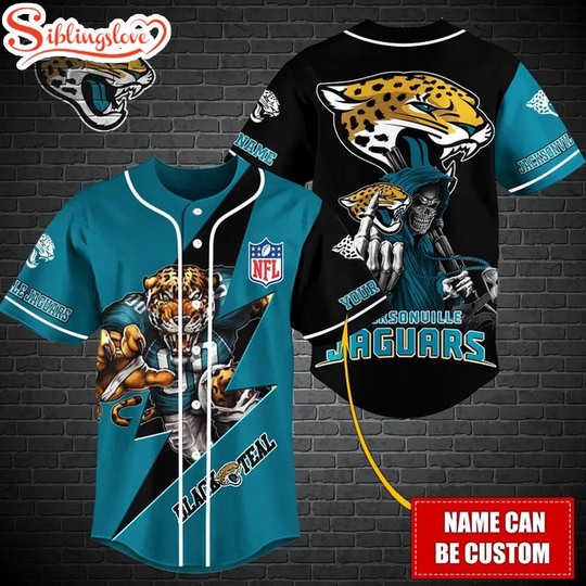 Custom Name football Jacksonville Jaguars Mascot And Skull Baseball Jersey