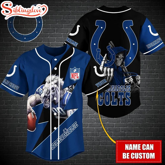 Custom Name football Indianapolis Colts Mascot And Skull Baseball Jersey