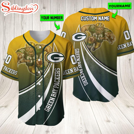 Personalized Name And Number Green Bay Packers football Mascot Sport Team Baseball Jersey For Fans
