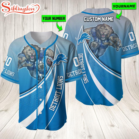 Personalized Name And Number Detroit Lions football Mascot Sport Team Baseball Jersey For Fans