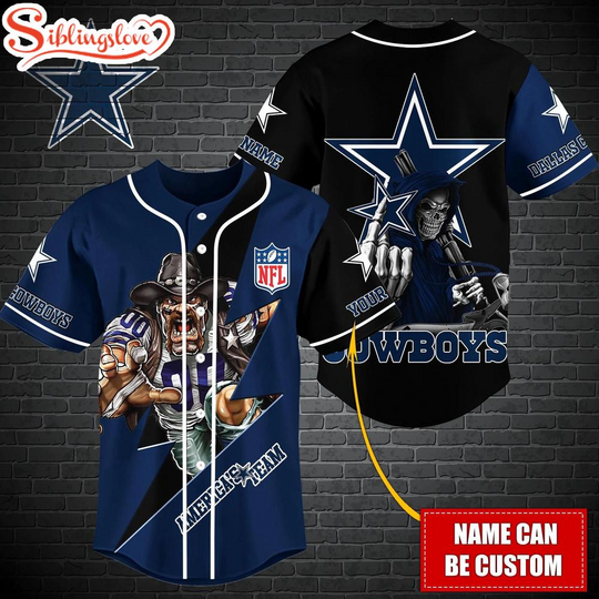 Custom Name football Dallas Cowboys Mascot And Skull Baseball Jersey
