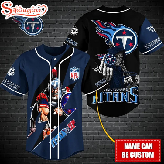 Custom Name football Tennessee Titans Mascot And Skull Baseball Jersey