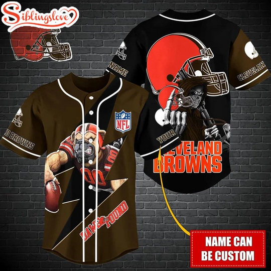 Custom Name football Cleveland Browns Mascot And Skull Baseball Jersey