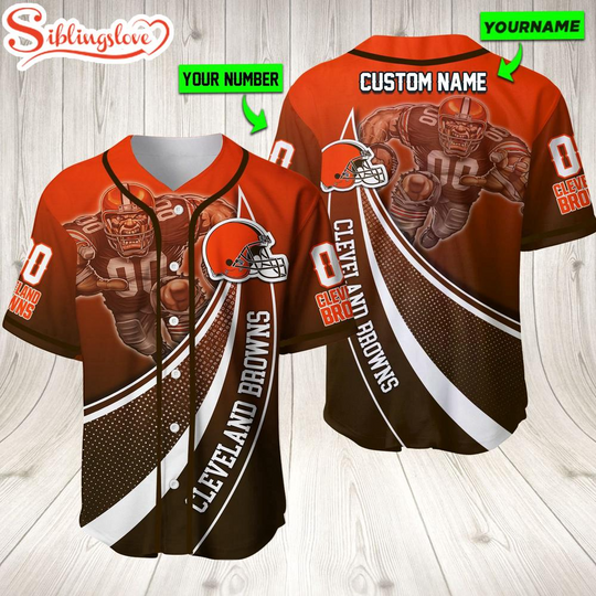Personalized Name And Number Cleveland Browns football Mascot Sport Team Baseball Jersey For Fans