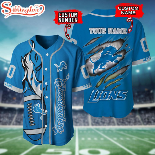 Custom Name And Number Detroit Lions football Baseball Jersey Shirt
