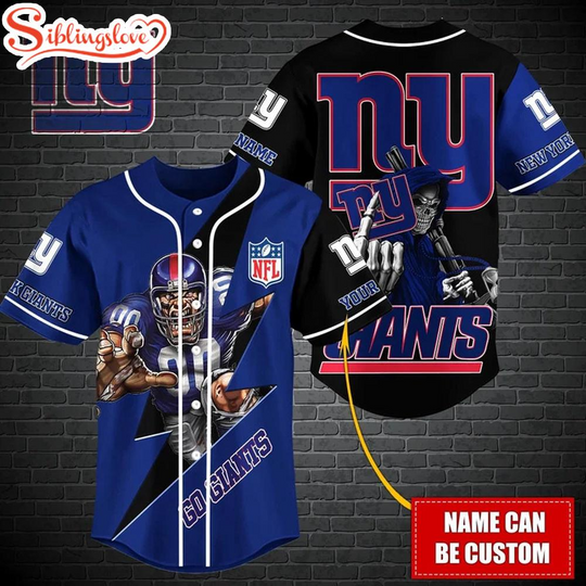 Custom Name football New York Giants Mascot And Skull Baseball Jersey