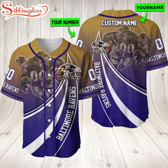 Personalized Name And Number Baltimore Ravens football Mascot Sport Team Baseball Jersey For Fans