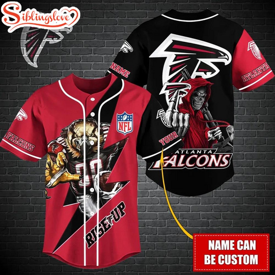 Discover Custom Name football Atlanta Falcons Mascot And Skull Baseball Jersey