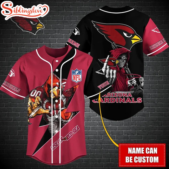 Discover Custom Name football Arizonna Cardinals Mascot And Skull Baseball Jersey