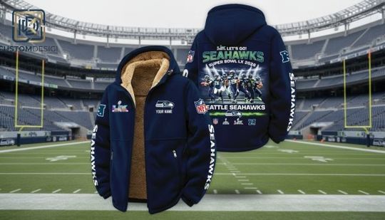Seattle Seahawks Super Bowl LX 2026 Personalized Sherpa Zip Hoodie Jacket