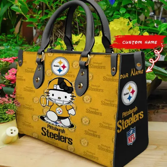 Pittsburgh Steelerss Kitty Personalized Leather Hand Bag BBLTHB891