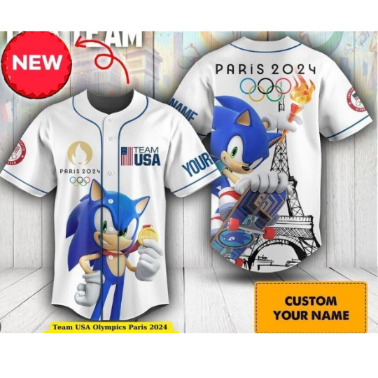 Team USA Olympics Paris 2024 Sonic the Hedgehog Baseball Jersey