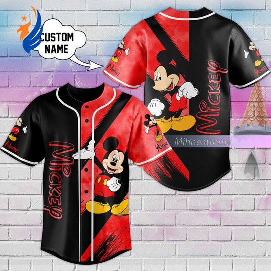 Red Crew Neck Baseball Jersey Disney custom name
