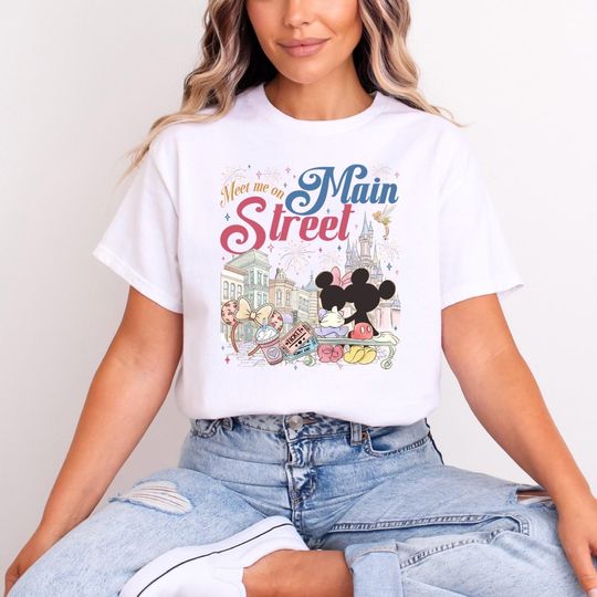 Discover Meet Me on Main Street Minnie and Mickey Disney T-Shirt