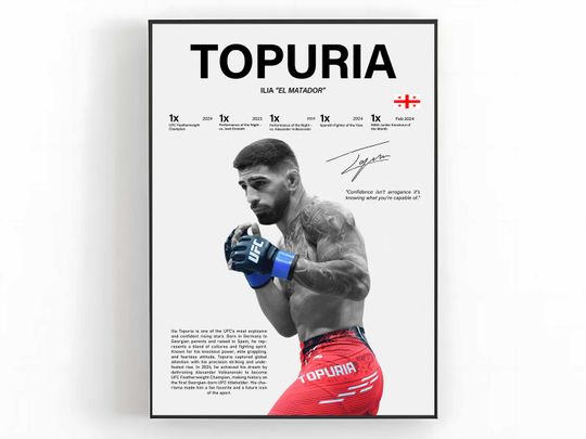 Discover Ilia Topuria Wall Art, UFC Fighter Poster, MMA Room Decor, Athlete Print, Fight Night Art, Sports Fan Gift