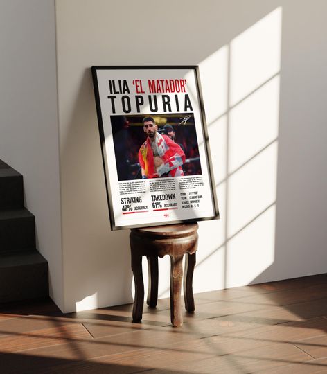 Discover Custom UFC Poster Ilia Topuria MMA Statistics Signed | Ultra High Quality Poster