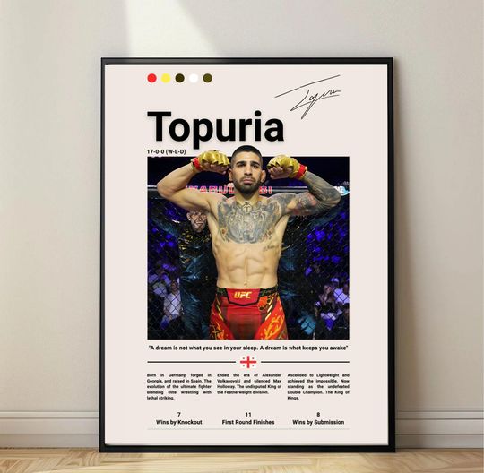 Discover Ilia Topuria 'El Matador' UFC Champion Poster, MMA Art