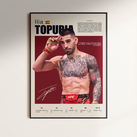 Discover Ilia Topuria Poster, UFC Wall Art, Ilia Topuria, MMA Fighter Poster Print, Champ Poster, Sports Room Decor, UFC Fan Gift