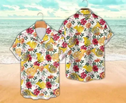 Discover Hawaiian Shirt French Horn Player Button Tropical Print